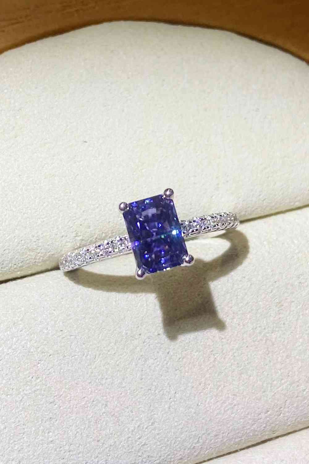 1 Carat Moissanite 925 Sterling Silver Rectangle Ring in Blue for a perfect OOTD – dress to impress outfits from Amexza