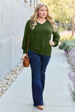 Basic Bae Full Size V-Neck Lantern Sleeve Top - Amexza