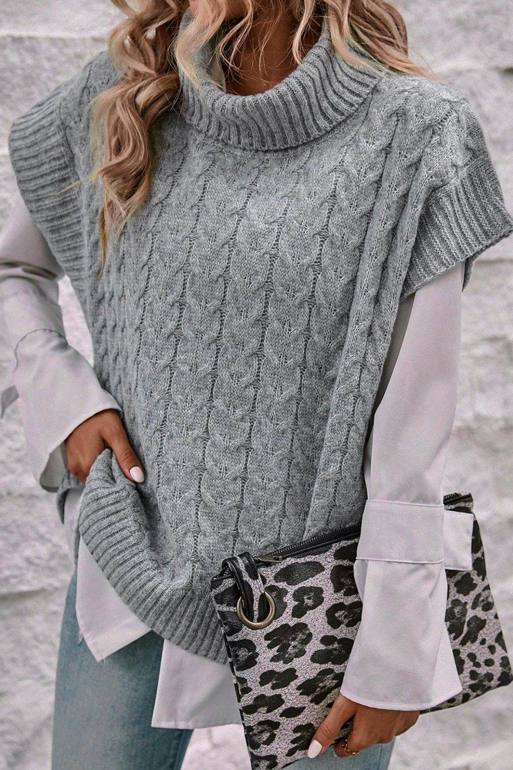 Cable Knit Turtleneck Short Sleeve Sweater for a perfect OOTD – dress to impress outfits from Amexza