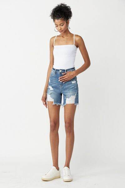 RISEN High Waisted Distressed Denim Shorts for a perfect OOTD – dress to impress outfits from Amexza