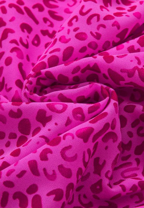 Ruched Leopard Mock Neck Long Sleeve Blouse - Amexza