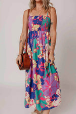 Floral Print Shirred Spaghetti Strap Loose Maxi Dress Purple for a perfect OOTD – dress to impress outfits from Amexza