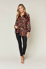Double Take Full Size Printed Button Up Long Sleeve Shirt - Amexza
