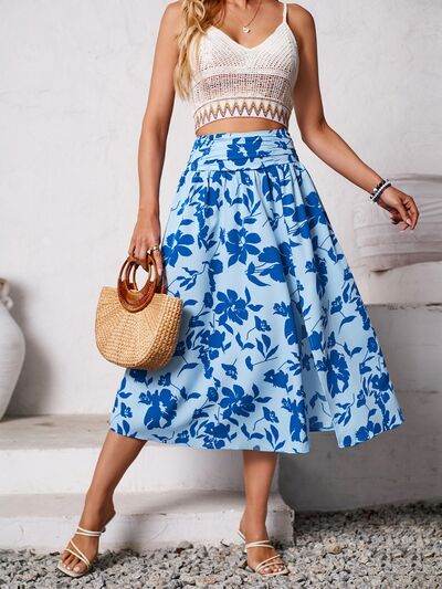 Slit Printed Midi Skirt Blue for a perfect OOTD – dress to impress outfits from Amexza