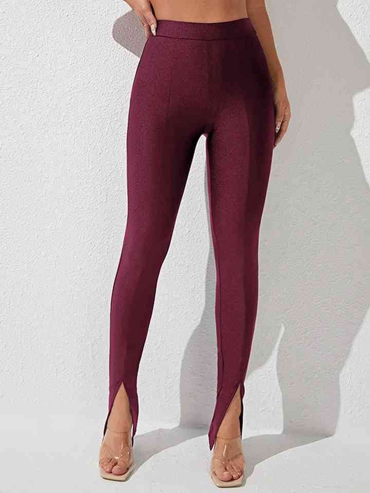 High Waist Slit Skinny Pants Wine for a perfect OOTD – dress to impress outfits from Amexza