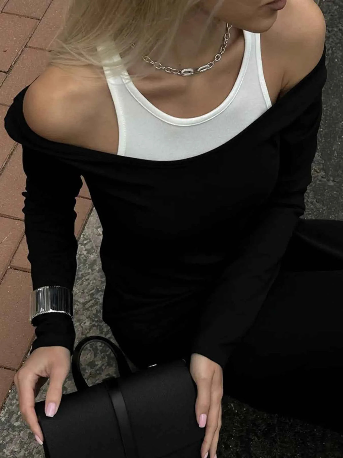 Contrast Long Sleeve Maxi Dress