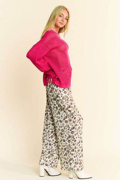 Davi & Dani Drawstring Leopard Wide Leg Pants - Amexza