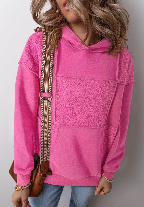 Exposed Seam Long Sleeve Hoodie Hot Pink for a perfect OOTD – dress to impress outfits from Amexza