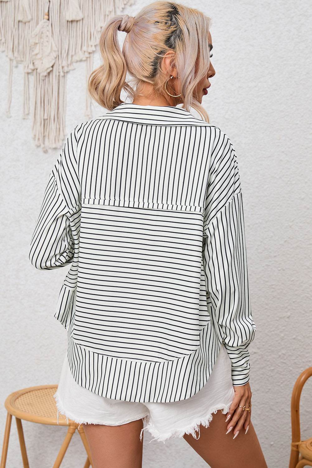 Full Size Striped Collared Top - Amexza