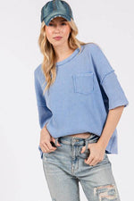 SAGE + FIG Exposed Seam Round Neck Half Sleeve T-Shirt - Amexza
