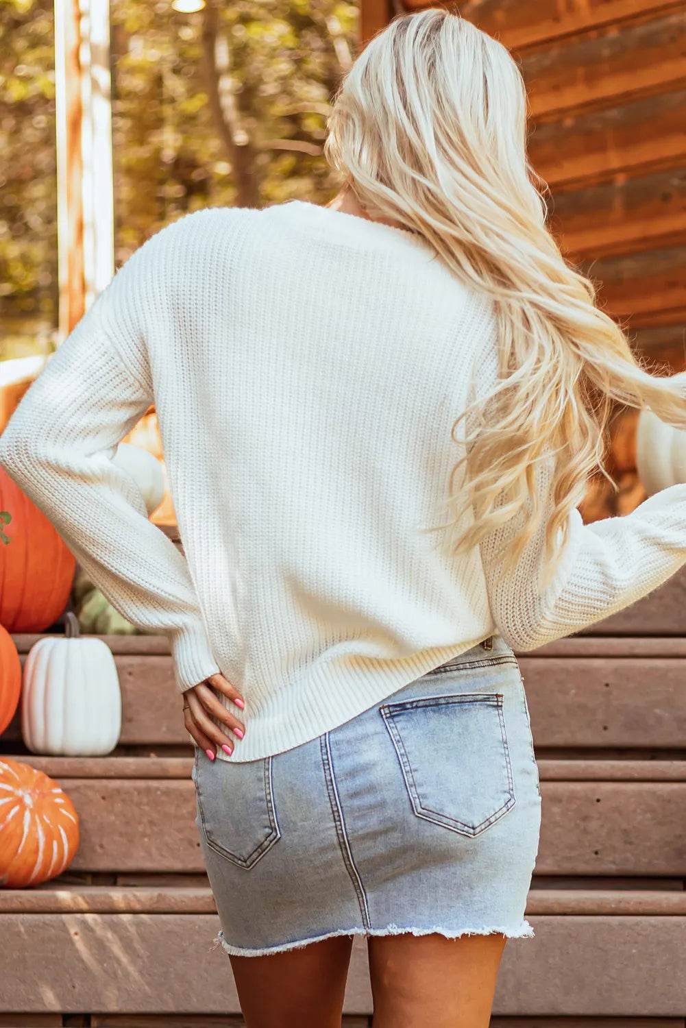 Pumpkin Embroidery Long Sleeve Sweater for a perfect OOTD – dress to impress outfits from Amexza