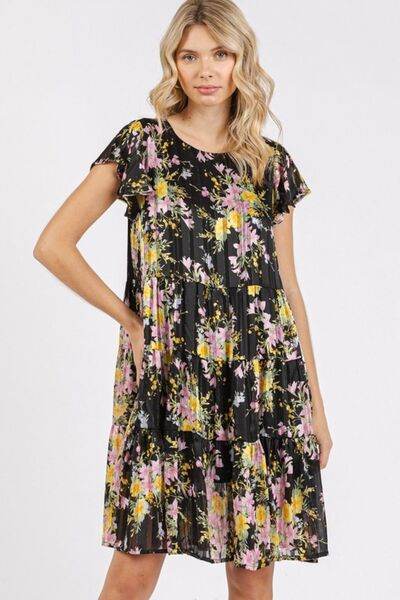 Mittoshop Flower Print Round Neck Flutter Sleeve Tiered Dress for a perfect OOTD – dress to impress outfits from Amexza