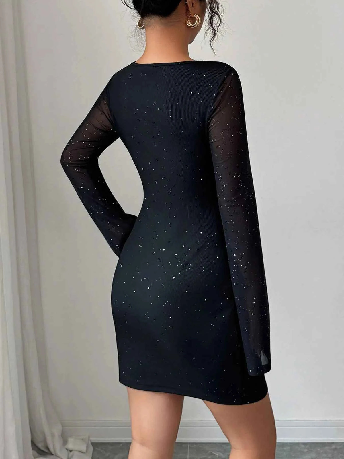 Glitter Cutout Long Sleeve Mini Dress