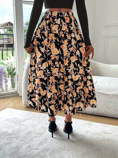 Floral Elastic Waist Midi Skirt for a perfect OOTD – dress to impress outfits from Amexza