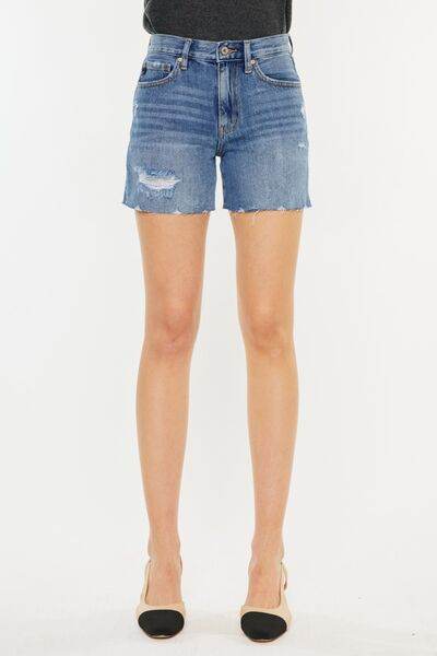 Kancan Distressed High Waist Denim Shorts - Amexza