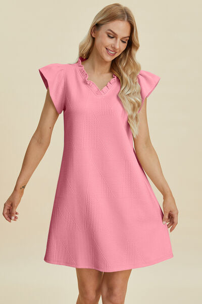 Double Take Full Size Ruffled V-Neck Cap Sleeve Dress for a perfect OOTD – dress to impress outfits from Amexza