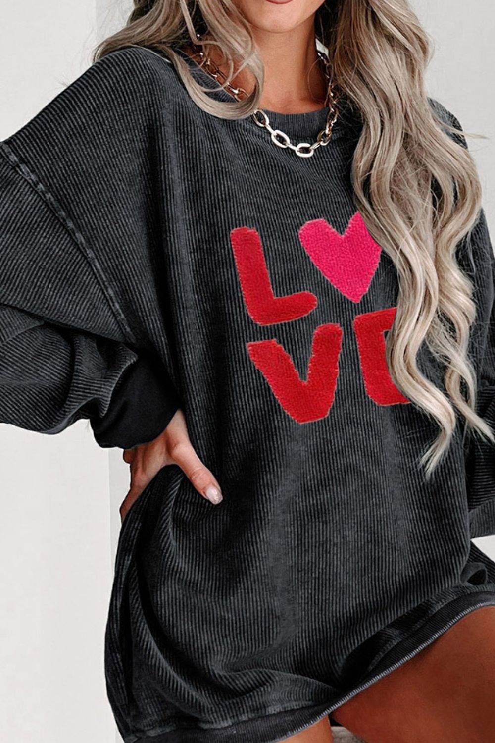 Valentine’s Day LOVE Round Neck Long Sleeve Sweatshirt for a perfect OOTD – dress to impress outfits from Amexza