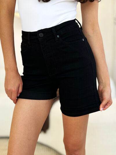 Judy Blue Full Size High Waist Tummy Control Cuffed Denim Shorts for a perfect OOTD – dress to impress outfits from Amexza