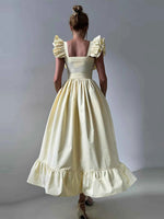 Ruffled Striped Square Neck Dress