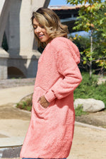 Double Take Full Size Hooded Teddy Bear Jacket with Thumbholes - Amexza