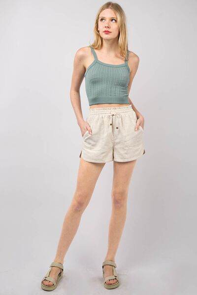 VERY J Drawstring Elastic Waist Linen Shorts for a perfect OOTD – dress to impress outfits from Amexza