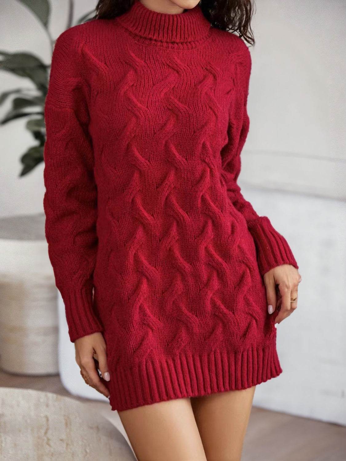 Cable-Knit Turtleneck Sweater Dress for a perfect OOTD – dress to impress outfits from Amexza