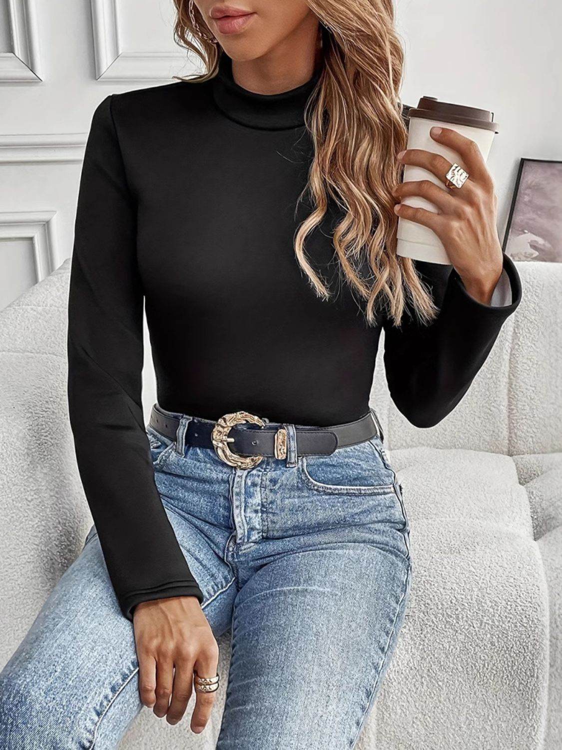 Mock Neck Long Sleeve T-Shirt for a perfect OOTD – dress to impress outfits from Amexza