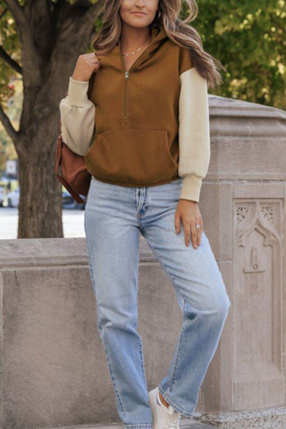 Contrast Half Zip Long Sleeve Hoodie for a perfect OOTD – dress to impress outfits from Amexza