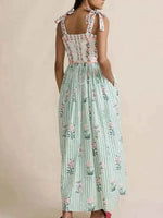 Floral Striped Maxi Cami Dress with Tie Straps