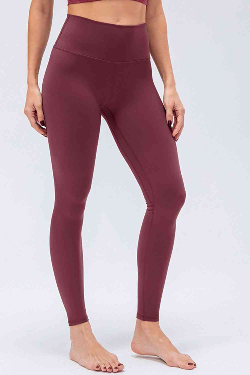 Wide Waistband Slim Fit Active Leggings Burgundy for a perfect OOTD – dress to impress outfits from Amexza