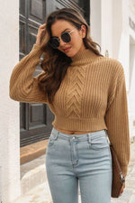 Cropped Mock Neck Cable-Knit Pullover Sweater for a perfect OOTD – dress to impress outfits from Amexza