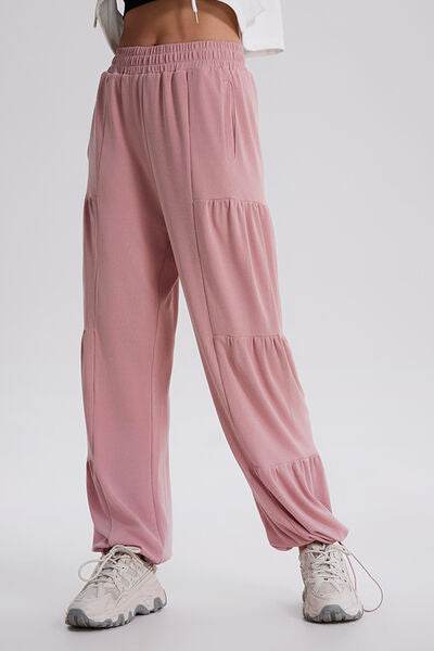 Basic Bae Drawstring Elastic Waist Ruched Joggers for a perfect OOTD – dress to impress outfits from Amexza