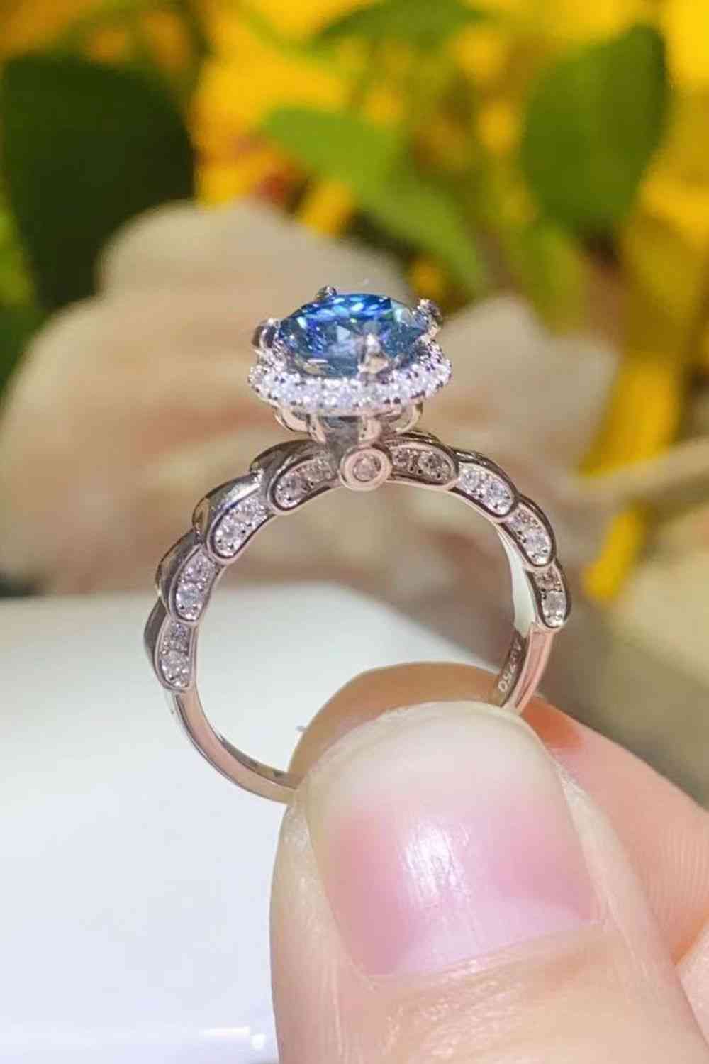 925 Sterling Silver 1 Carat Moissanite Cluster Ring Royal Blue for a perfect OOTD – dress to impress outfits from Amexza