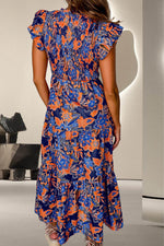 Ruffled Printed Cap Sleeve Dress - Amexza