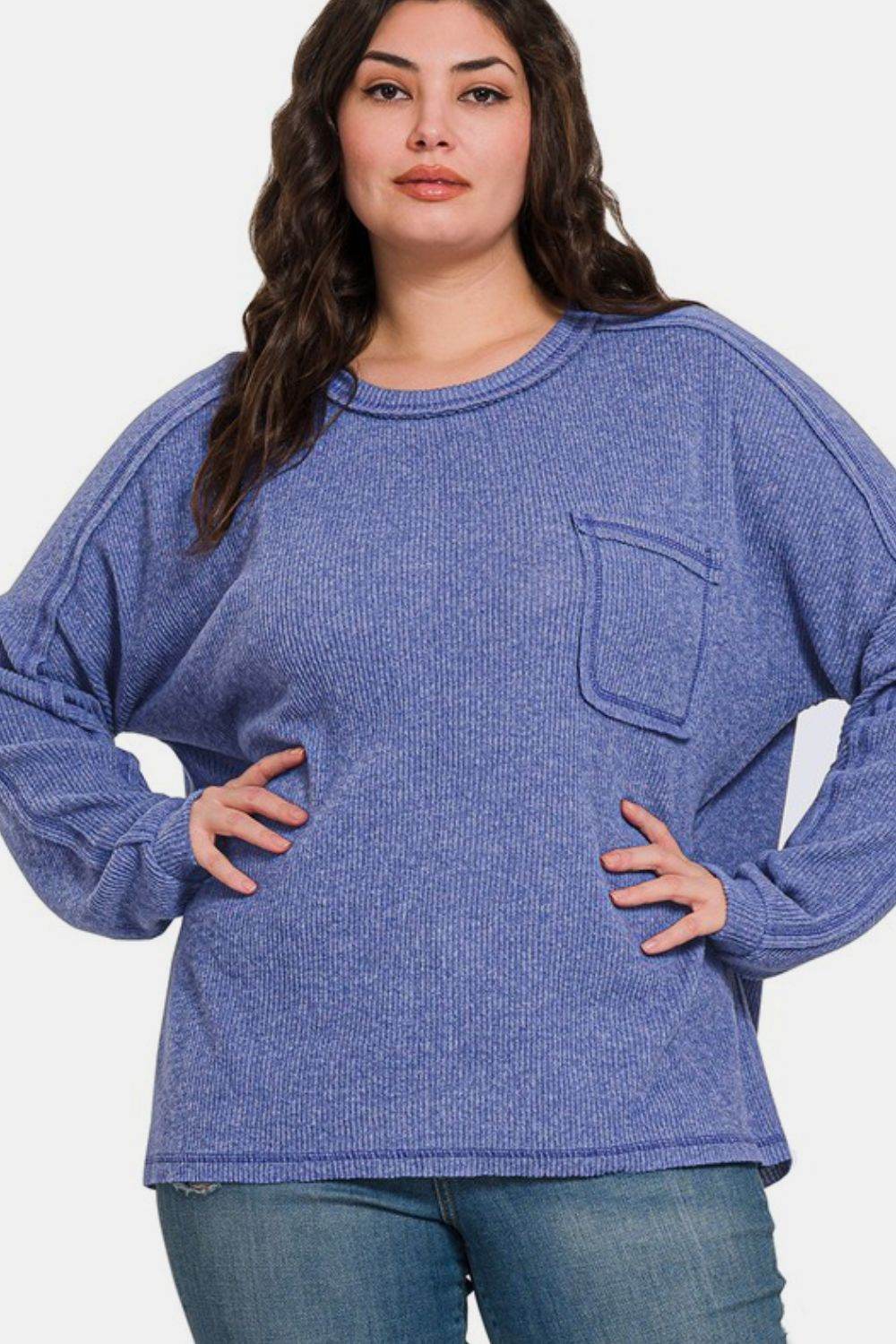 Zenana Full Size Contrast Stitching Brushed Ribbed Hacci Knit Top for a perfect OOTD – dress to impress outfits from Amexza