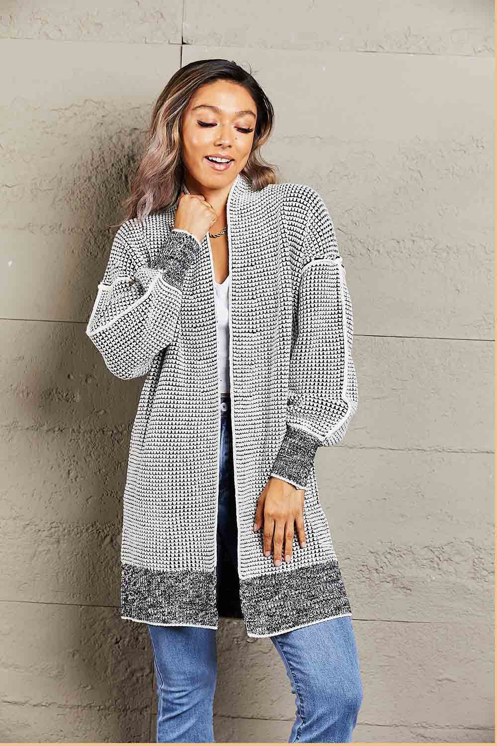 Woven Right Heathered Open Front Longline Cardigan for a perfect OOTD – dress to impress outfits from Amexza