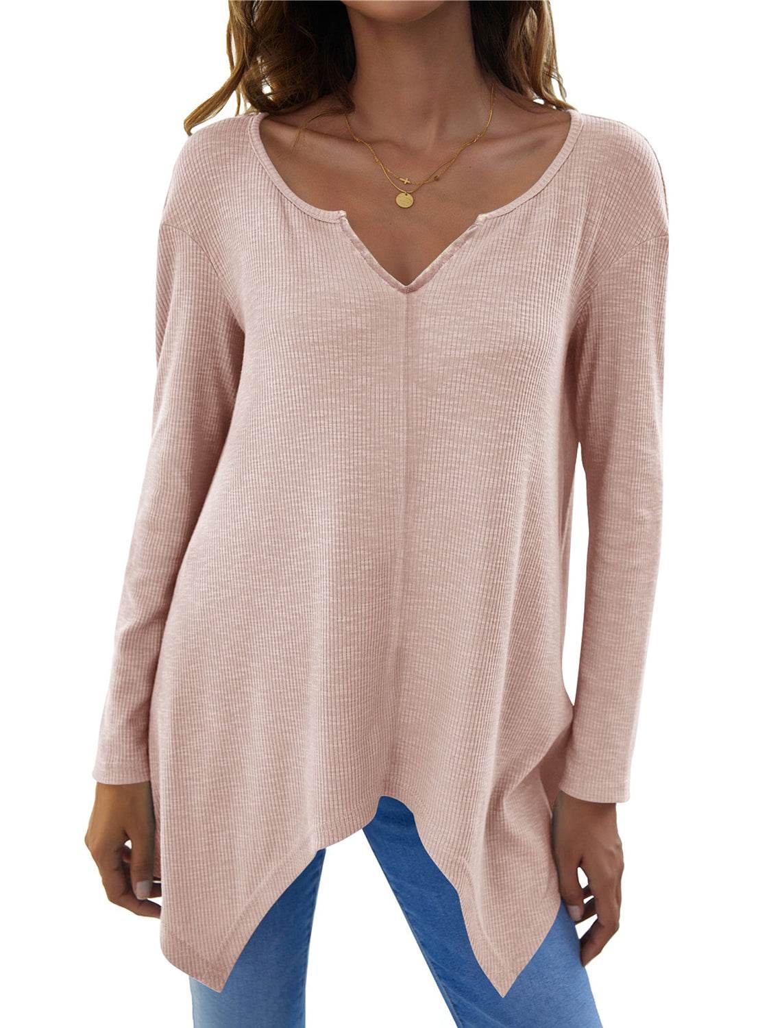 Full Size V-Neck Long Sleeve T-Shirt for a perfect OOTD – dress to impress outfits from Amexza