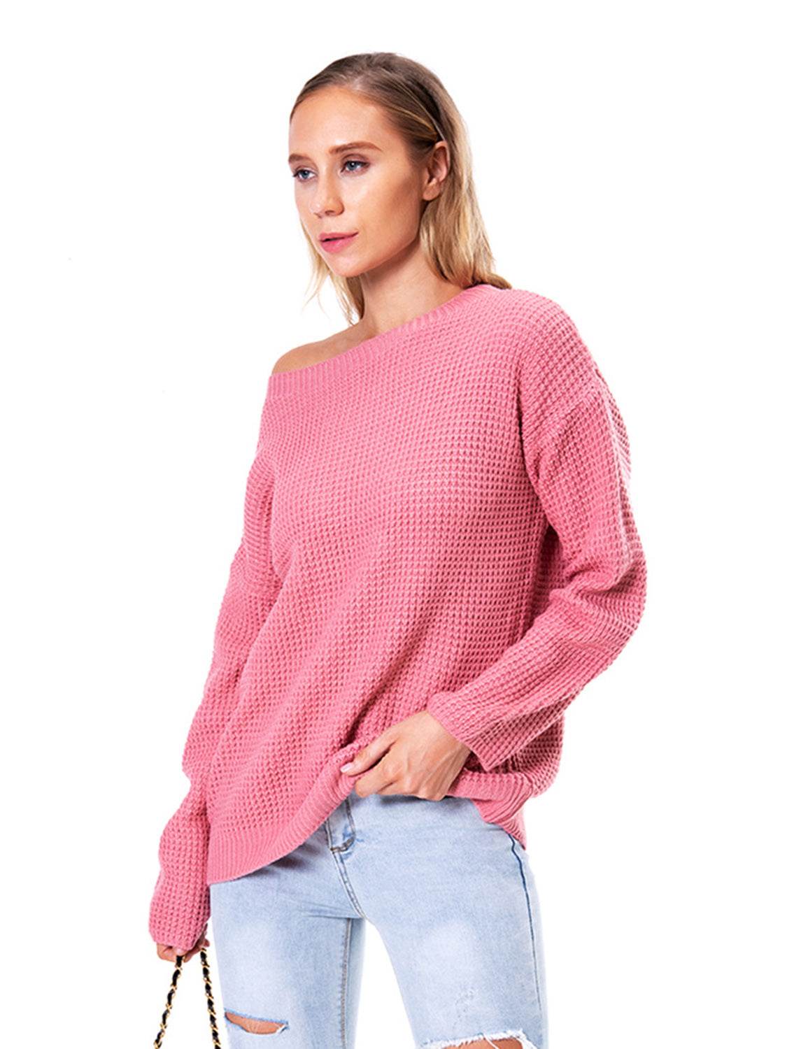 Boat Neck Drop Shoulder Long Sleeve Sweater for a perfect OOTD – dress to impress outfits from Amexza