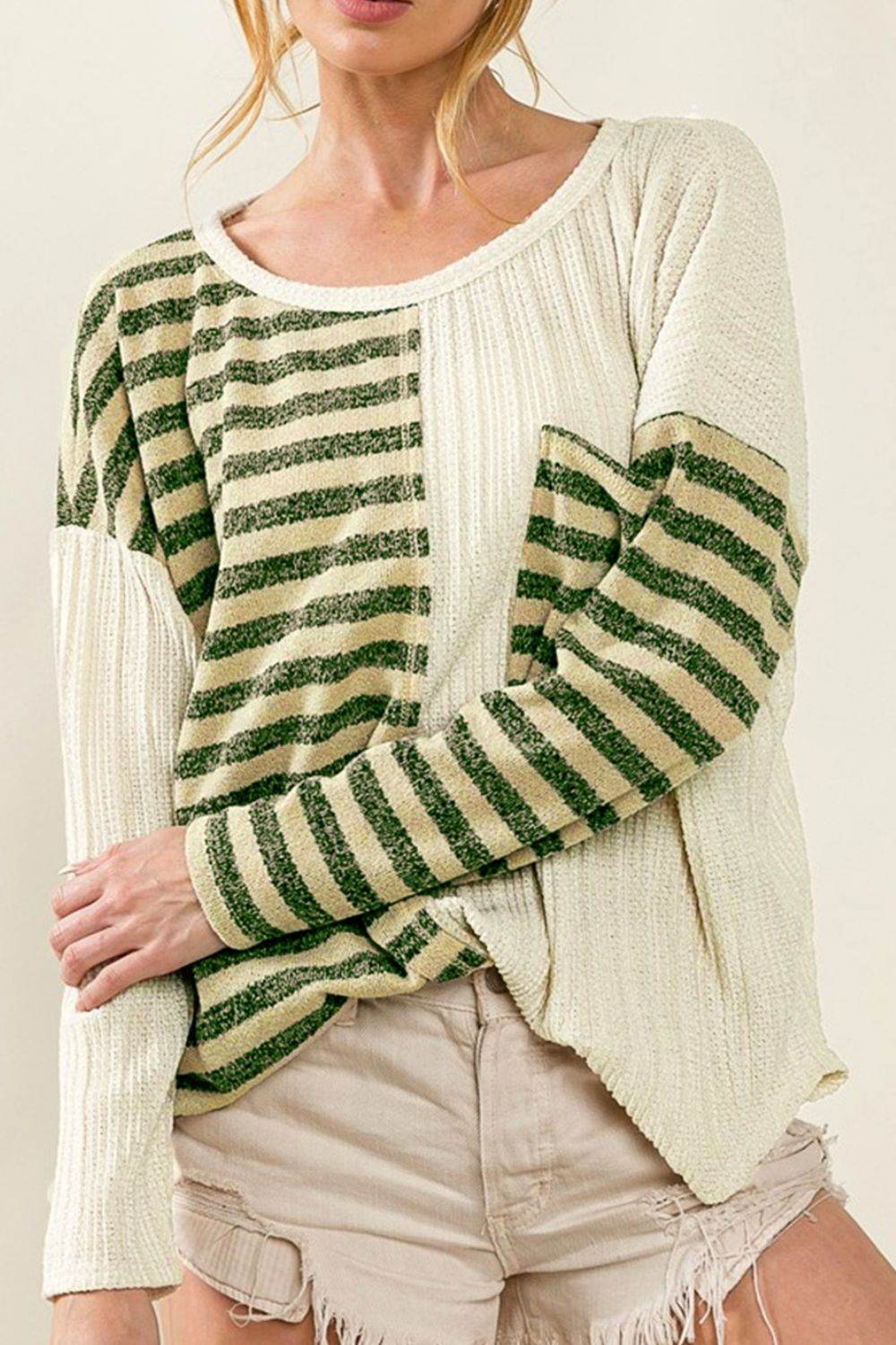 Striped Round Neck Long Sleeve Top for a perfect OOTD – dress to impress outfits from Amexza