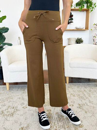 Millennia Drawstring Waist Wide Leg Sports Pants with Pockets Brown for a perfect OOTD – dress to impress outfits from Amexza