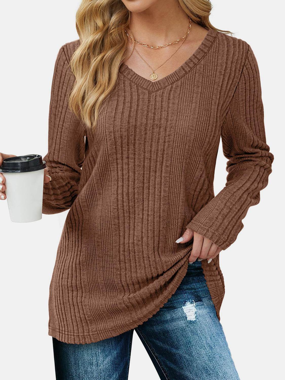 V-Neck Long Sleeve T-Shirt for a perfect OOTD – dress to impress outfits from Amexza