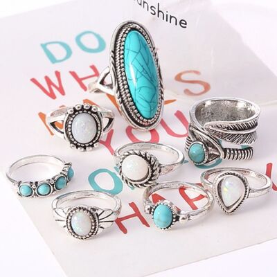 Alloy Turquoise 8-Piece Ring Set Turquoise One Size for a perfect OOTD – dress to impress outfits from Amexza