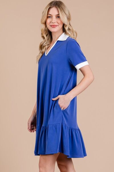 Ces Femme Ruffled Hem Johnny Collar Short Sleeve Dress for a perfect OOTD – dress to impress outfits from Amexza