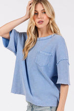 SAGE + FIG Exposed Seam Round Neck Half Sleeve T-Shirt - Amexza