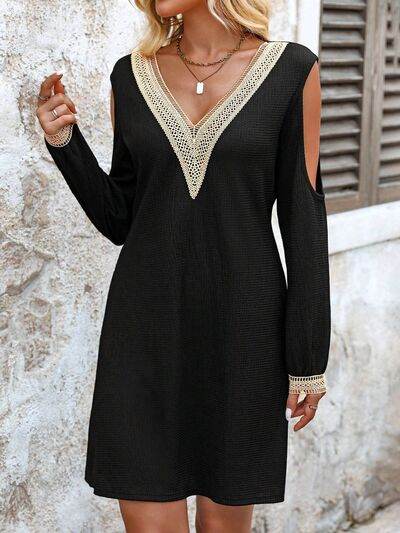 Lace Detail V-Neck Cold Shoulder Dress for a perfect OOTD – dress to impress outfits from Amexza