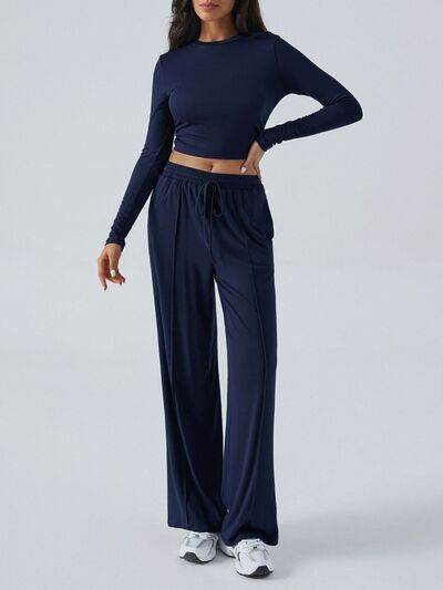 Devine Round Neck Long Sleeve Top and Pants Set - Amexza