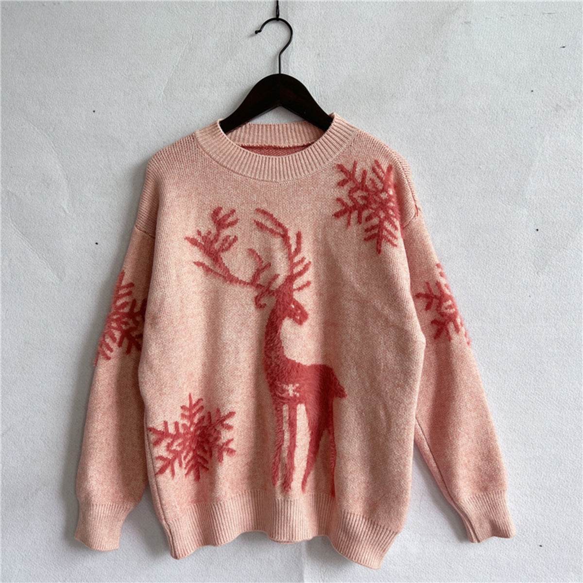 Reindeer and Snowflake Pattern Sweater - Amexza