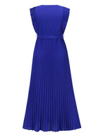 Tied Surplice Cap Sleeve Pleated Dress - Amexza