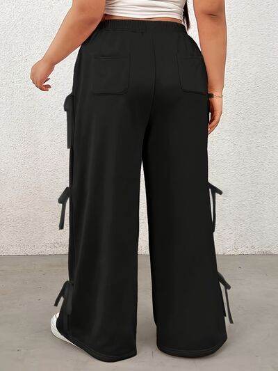 Plus Size Bow Elastic Waist Wide Leg Pants for a perfect OOTD – dress to impress outfits from Amexza