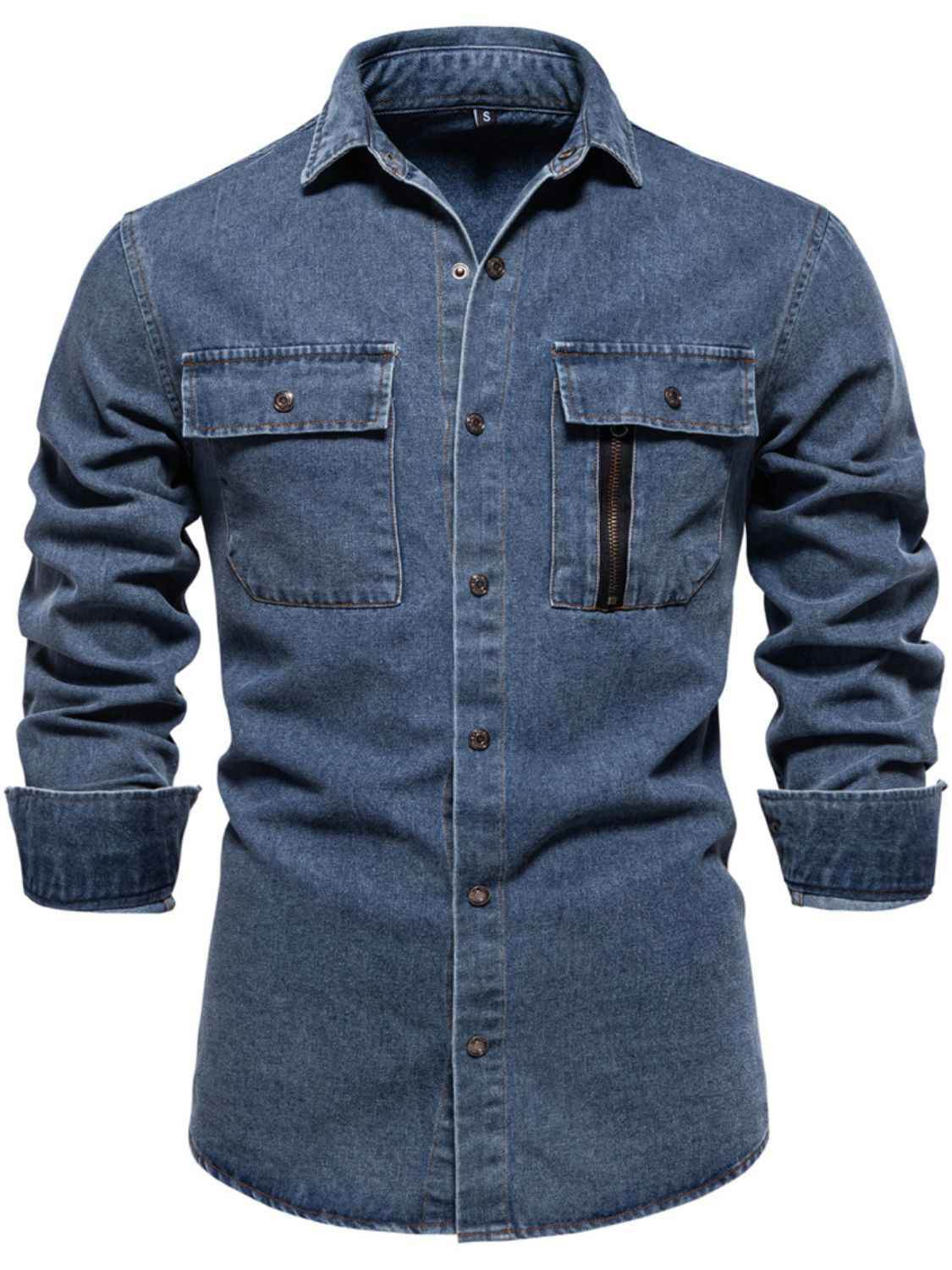 Men's Snap Down Long Sleeve Denim Shirt Peacock Blue for a perfect OOTD – dress to impress outfits from Amexza
